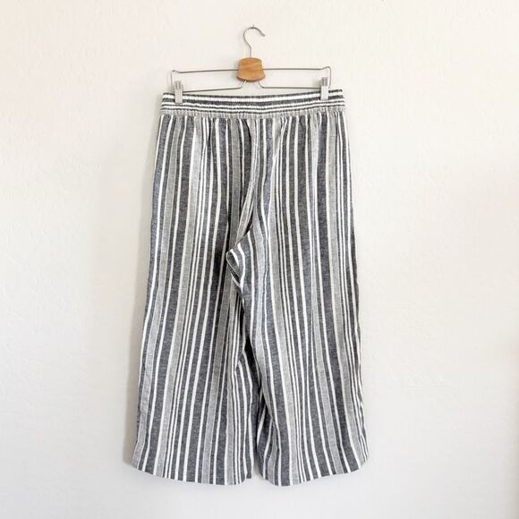 Banana Republic Linen Blend Pull On Crop Wide Leg Pants Striped Coastal Sz M - Picture 4 of 7